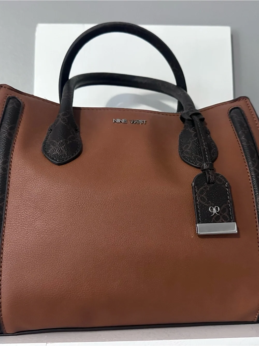 Nine West Brown and Black Contrast Leather Satchel